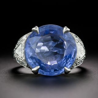 Late Art Deco 11.08 Carat No-Heat Ceylon Sapphire and Diamond Ring - GIA - 2
