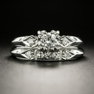 Late-Art Deco .30 Carat Diamond Engagement and Wedding Ring Set - 3