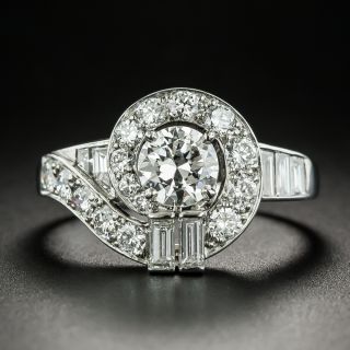 Late-Art Deco .72 Carat Center Diamond Swirl Ring - 2