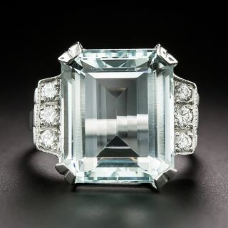 Late-Art Deco Aquamarine and Diamond Ring - 2