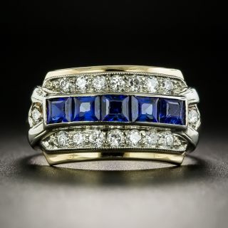 Late Art Deco Diamond and Synthetic Sapphire Band Ring - 2