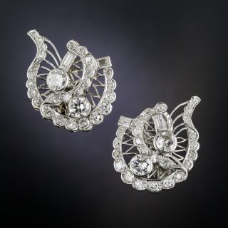 Late-Art Deco Diamond Leaf Earrings - 3
