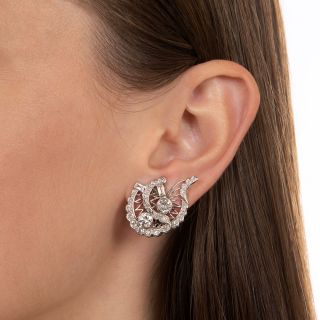 Late-Art Deco Diamond Leaf Earrings