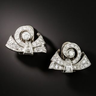 Late Art Deco Diamond Scroll Dress Clips/Earrings - 2