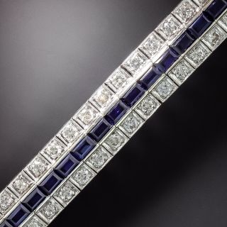 Late-Art Deco Three-Row Synthetic Sapphire And Diamond Bracelet - 1