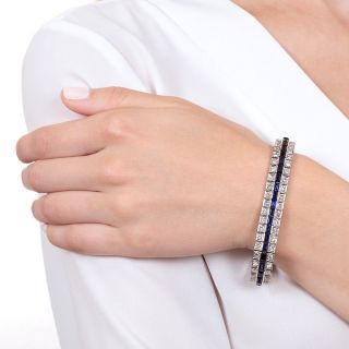 Late-Art Deco Three-Row Synthetic Sapphire And Diamond Bracelet