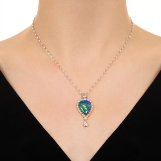 Late-Edwardian Black Opal, Pearl, and Diamond Necklace