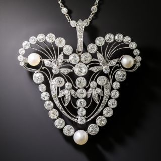 Late-Edwardian Diamond and Natural Pearl Brooch / Necklace - 1