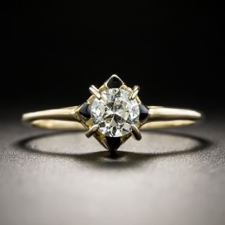 Antique .35 Carat Diamond Solitaire Engagement Ring With Enamel - 1