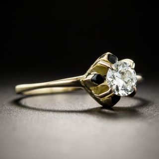 Late-Victorian .35 Carat Diamond Solitaire Engagement Ring With Enamel