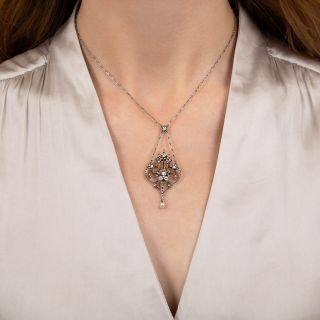 Late-Victorian Diamond and Pearl Lavalière Necklace