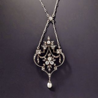 Late-Victorian Diamond and Pearl Lavalière Necklace - 1