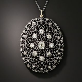 Late Victorian Diamond Openwork Pendant Necklace - 1