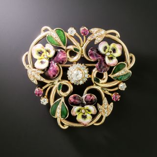 Late-Victorian Enamel Pansy and Diamond Brooch - 2