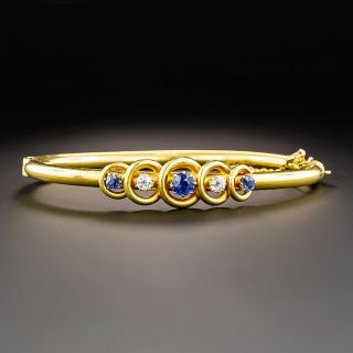 Late Victorian Sapphire and Diamond Five-Stone Bangle Bracelet - 2