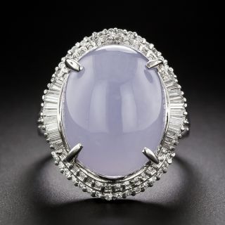 Lavender Jade Baguette and Round Diamond Halo Ring - 3