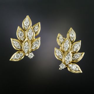 Leaf Motif Diamond Earrings - 3