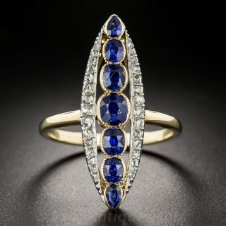 Long Antique Sapphire and Diamond Dinner Ring - 1