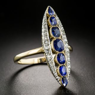 Long Antique Sapphire and Diamond Dinner Ring
