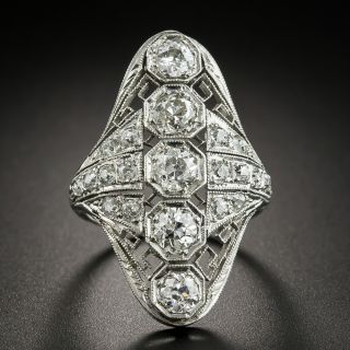 Long Art Deco Five-Stone Diamond Dinner Ring - 2