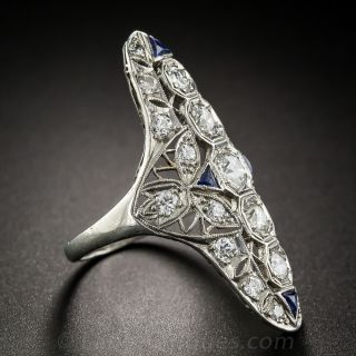 Long Art Deco Platinum and Diamond Dinner Ring