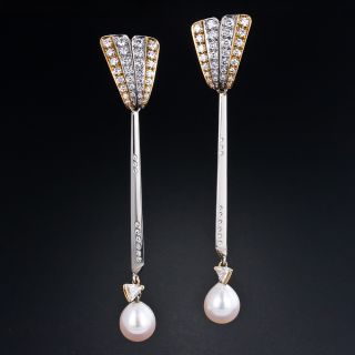 Long Diamond and Pearl Drop Earrings - 4