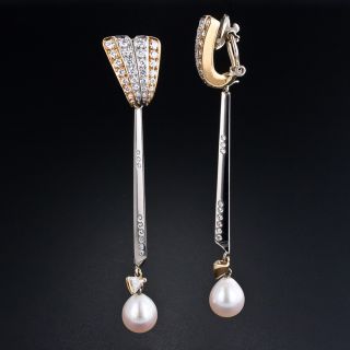 Long Diamond and Pearl Drop Earrings