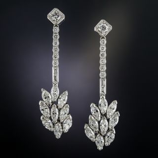 Long Platinum Diamond Drop Earrings - 1