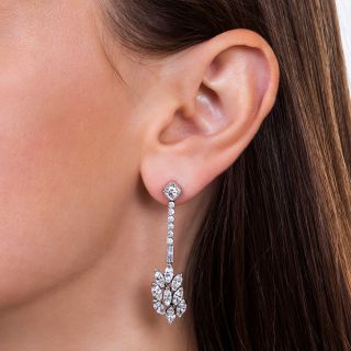 Long Platinum Diamond Drop Earrings