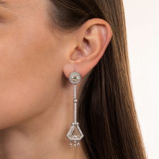 Long Shield-Shaped Diamond Platinum Earrings
