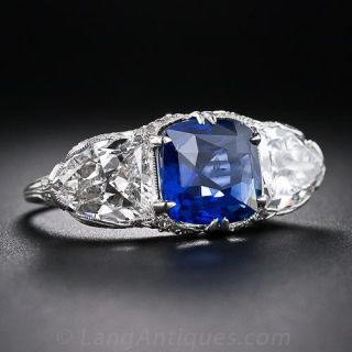 Magnificent 4.10 Carat Sapphire and Diamond Early-Art Deco Ring
