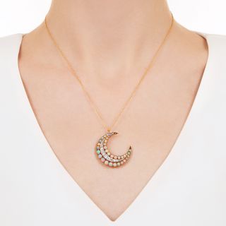 Marcus & Co. Opal And Diamond Crescent Pendant Brooch 