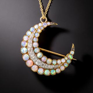 Marcus & Co. Opal And Diamond Crescent Pendant Brooch  - 2