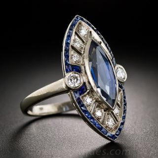 Marquise Sapphire and Diamond Art Deco Style Ring