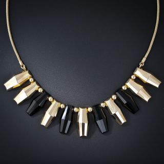 Mid-20th Century Gold and Onyx Geometric Necklace by Mossalone  - 1