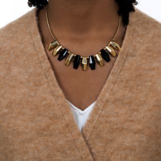 Mid-20th Century Gold and Onyx Geometric Necklace by Mossalone 