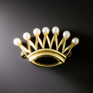 Mid-20th Century Pearl Crown Brooch - 3