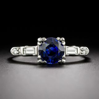 Mid-Century 1.01 Carat Sapphire and Diamond Solitaire Ring - 2