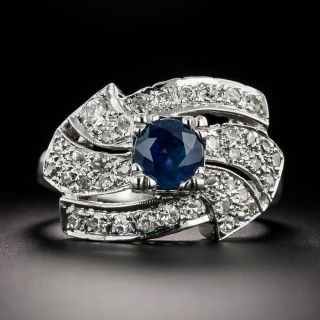 Mid-Century 1.15 Carat Sapphire and Diamond Bow Ring - 2