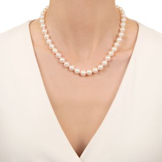  Mid-Century 17 1/4 Inch Cultured Pearl Strand with Diamond Clasp