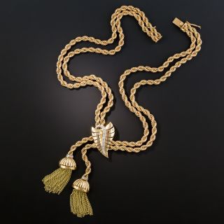 Mid-Century 18K Gold Diamond Tassel Necklace  - 2