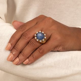 Mid-Century 33 Carat Star Sapphire Diamond Ring