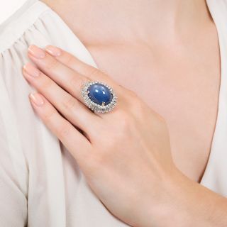 Mid-Century 45 Carat Star Sapphire and Baguette Diamond Ring-Dant by Palais