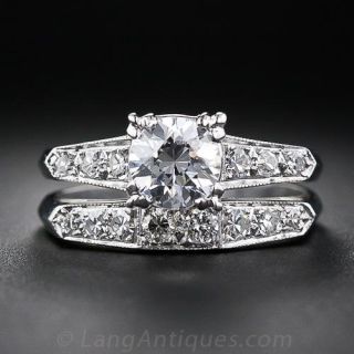 Mid Century  .80 Ct Diamond Engagement and Wedding Ring  Set - 1