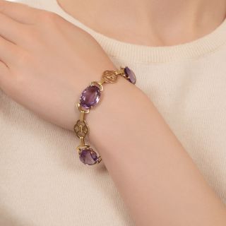Mid-Century Amethyst and Gold Link Bracelet