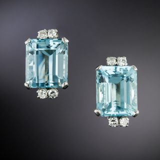 Mid-Century Aquamarine and Diamond Clip Earrings - 5
