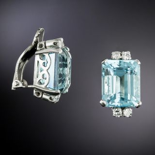 Mid-Century Aquamarine and Diamond Clip Earrings