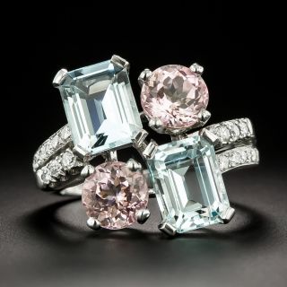Mid-Century Aquamarine, Pink Tourmaline and Diamond Ring by Spaulding - 2