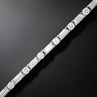 Mid-Century Baguette and Round Brilliant Diamond Line Bracelet - 3