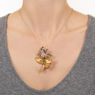 Mid-Century Bejeweled Rose Pin/Pendant, Portugal